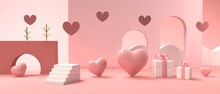 Hearts With Geometric Shapes - Appreciation And Love Theme - 3D Render