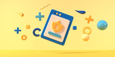 Poster - Security icon with geometric shapes - 3D render