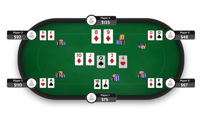 Canvas Print - Poker table. Online poker room. Texas Hold'em game illustration. Online game concept. Vector illustration.