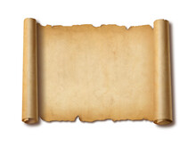 Old Mediaeval Paper Sheet. Horizontal Parchment Scroll Isolated On White With Shadow