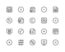 Calculator Line Icons. Arithmetic Operations, Mathematics. Outline Symbols Set. Thin Line Design Graphic Elements Collection. Modern Style Concepts. Vector Line Icons Set