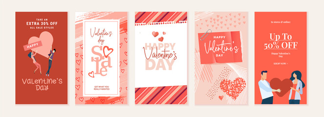 Set of Valentines day social media banners. Vector illustrations for social media banners, website banners, online shopping, sale ads, greeting cards, marketing material.