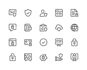 Aufkleber - Computer security line icons. Cybersecurity, data protection. Outline symbols set. Thin line design graphic elements collection. Modern style concepts. Vector line icons set