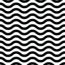 Black Wave Line Seamless Pattern On White Background. Vector Illustration.