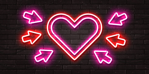 Wall Mural - Vector realistic isolated neon sign of Heart frame logo for invitation template on the wall background. Concept of Valentine's Day.
