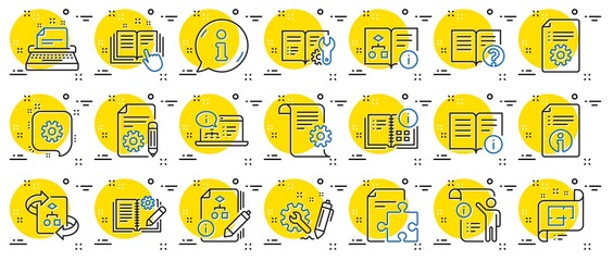 Poster - technical document line icons. set of instruction, plan and manual icons. help document, building pl