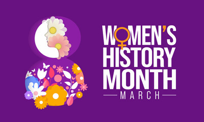 Sticker - Women's History month is observed every year in March, is an annual declared month that highlights the contributions of women to events in history and contemporary society. Vector illustration design.