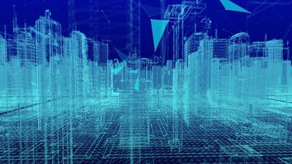 Poster - Smart City Digital Cyberspace, Digital Data Network Connections, Global Communication 5g High-Speed Internet Connection, Data Analysis Technology Digital Background Concept.