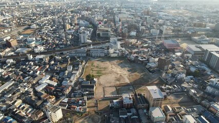 Wall Mural - 再開発工事中の京阪古川橋駅前をドローンで空撮　2022年1月　大阪府門真市