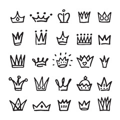 Wall Mural - Hand drawn princess crowns. Black crown, isolated simple graphic icons. Luxury king elements, doodle children decorative tidy vector design