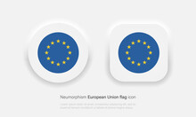 European Union Flag Vector Icon, Button Official Colors And Proportion Correctly In Neumorphism Design. Vector EPS 10