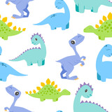 Fototapeta Pokój dzieciecy - Childish seamless pattern with colorful dinosaurs. Creative vector childish background for fabric, textile, fashion clothes, wrapping paper and print.