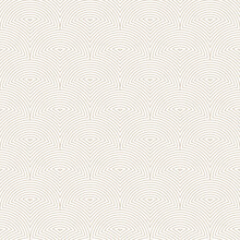Linear Art Semi Circles Oriental Seamless Pattern Vector Vintage White Abstract Background. Decorative Semicircles Thin Lines Elegant Repetitive Wallpaper. Fashionable Lattice Pattern Subtle Texture