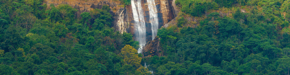 Aufkleber - Panoramic beautiful deep forest waterfall in Chiang Mai at Thailand.