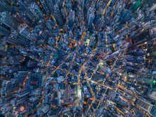 Top Down View Of Hong Kong City At Night