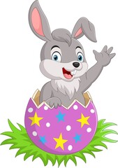 Wall Mural - Cartoon Easter bunny in the Easter egg