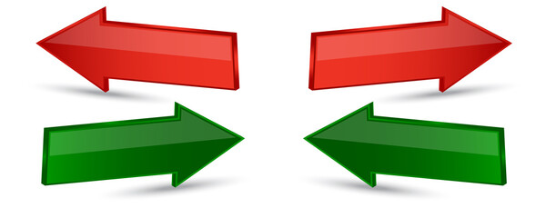 Poster - Four arrows icon. Left and right. Red and green. Simple design. Business background. Vector illustration. Stock image. 