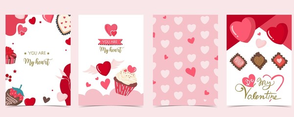 Collection of valentine’s day background set with heart.Editable vector illustration for website, invitation,postcard and sticker