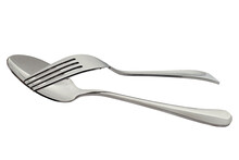 Silver Spoon And Fork Isolated White Background, With Clipping Path