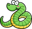 Funny green striped snake cartoon character