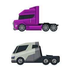 Poster - Tractor Unit as Heavy-duty Towing Engine for Hauling Semi-trailer Side View Vector Set