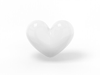 Poster - Stylized white one color heart on a white flat background. Minimalistic design object. 3d rendering iconui ux interface element.