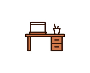 Fototapete - Work place line icon. Vector symbol in trendy flat style on white background. Office sing for design.