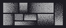 Pixel Disintegration Background. Decay Effect. Dispersed Dotted Pattern. Concept Of Disintegration. Set Pixel Mosaic Textures With Simple Square Particles. Vector Illustration On Black Background.