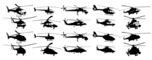The Set Of Helicopter Silhouettes.