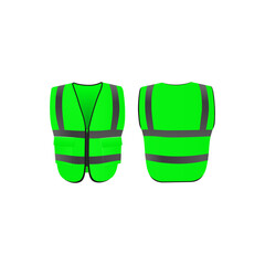 Wall Mural - Green safety vest vector 3D mockup. Construction worker jacket isolated on white background. Realistic mock up template.