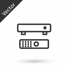 Poster - Grey Multimedia and TV box receiver and player with remote controller icon isolated on white background. Vector