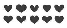 Heart Icon Collection. Black Love Shape Isolated On White Background
