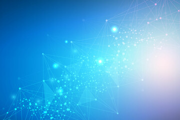 Fototapete - geometric abstract background with connected line and dots. structure molecule and communication. bi