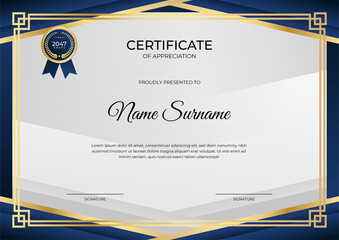 Wall Mural - Modern employee golden blue certificate design template