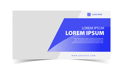Gradient purple vector horizontal web banner template with place for photos. Minimalist design. Set. Blur image for example