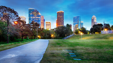 Wall Mural - Downtown Houston skyline in Texas USA at twilight