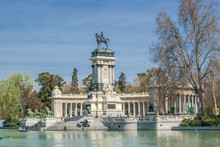 Monument To Alfonso XII In The Pond Of El Retiro Park, Madrid, Spain. Built In 1922.