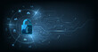 © Chor muang - Internet security and Data prevent concept.Security Padlock lock  icon on dark blue background.Technology for online data access defense against hacker and virus.Technology security concept.