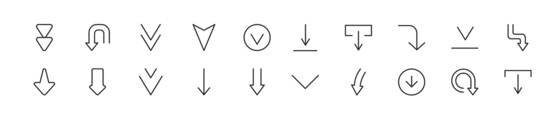 Poster - set of simple down line icons.