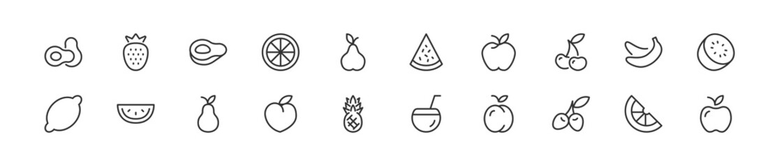 Sticker - Set of simple fruits line icons.