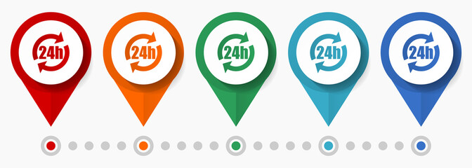 Poster - 24h service concept vector icon set, flat design pointers, infographic template