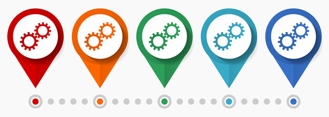 Aufkleber - Technology, industry, gears concept vector icon set, flat design pointers, infographic template