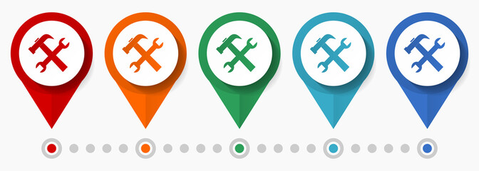 Aufkleber - Tools, service concept vector icon set, flat design technology pointers, infographic template