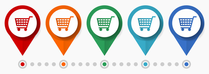 Aufkleber - Shopping cart, shop, sale concept vector icon set, flat design pointers, infographic template