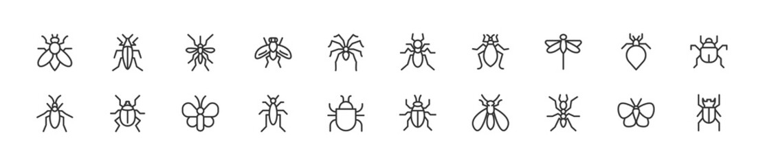 Poster - Set of simple insect line icons.