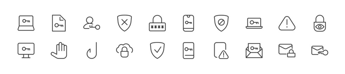 Canvas Print - Set of simple internet security line icons.