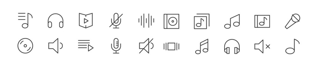 Poster - Set of simple music line icons.