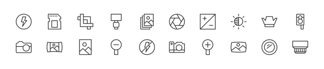 Poster - Set of simple photography line icons.