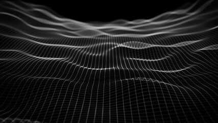 Poster - Abstract Organic Network Mesh Waving Fx Background Loop/ 4k animation of an abstract fractal organic background with mesh surface and particle lines waving and seamless looping