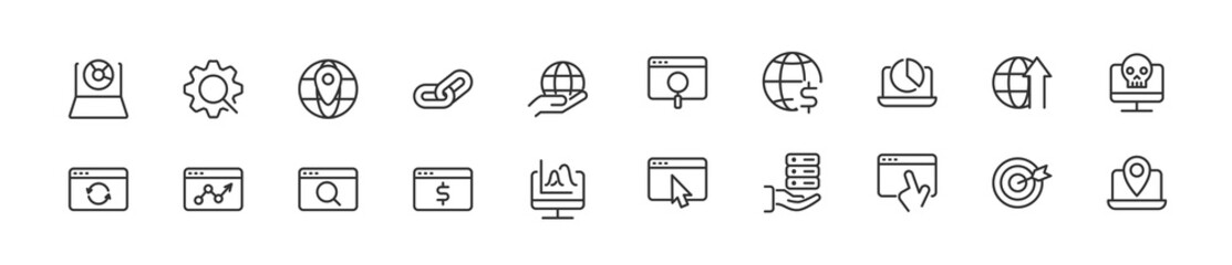 Poster - set of simple seo line icons.